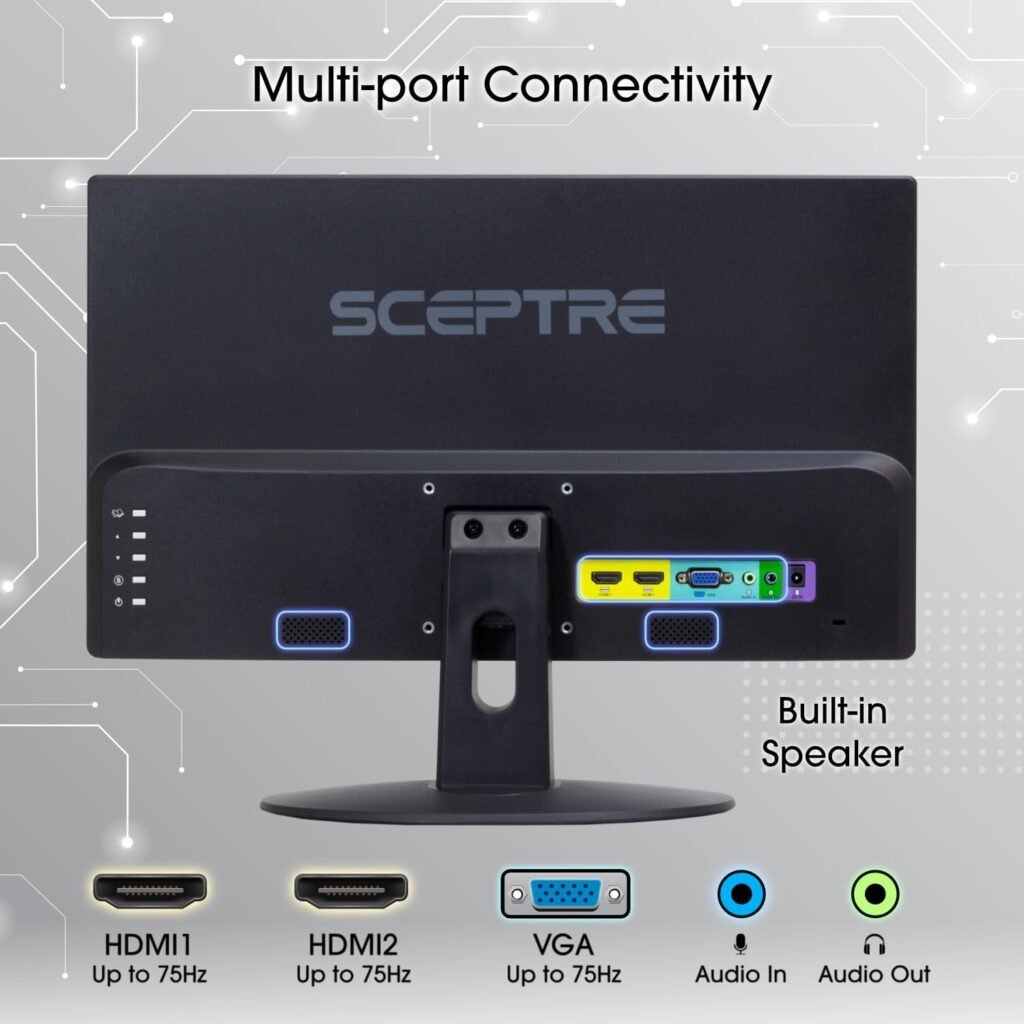 Sceptre 20 1600x900 75Hz Ultra Thin LED Monitor 2x HDMI VGA Built-in Speakers, Machine Black Wide Viewing Angle 170° (Horizontal) / 160° (Vertical)