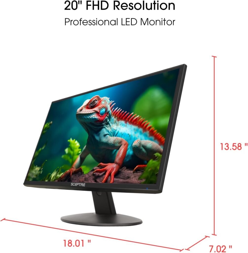 Sceptre 20 1600x900 75Hz Ultra Thin LED Monitor 2x HDMI VGA Built-in Speakers, Machine Black Wide Viewing Angle 170° (Horizontal) / 160° (Vertical)