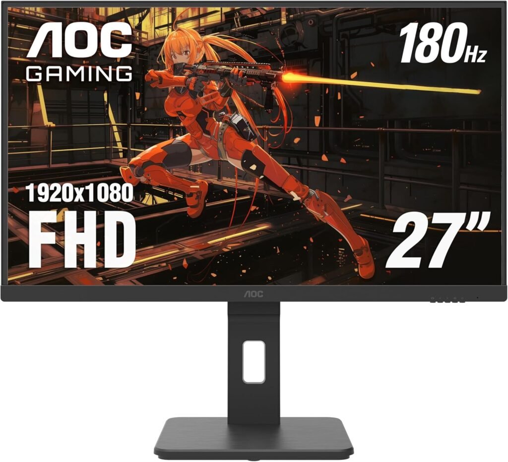 AOC 27G15 27 inch Gaming Monitor, Full HD 1920x1080, 180Hz 1ms, 1x HDMI 2.0, 1x Display Port, AMD FreeSync, HDR10, Pivot  Height Adjustable, Console Gaming Ready, 3-Year Zero-Bright-Dot