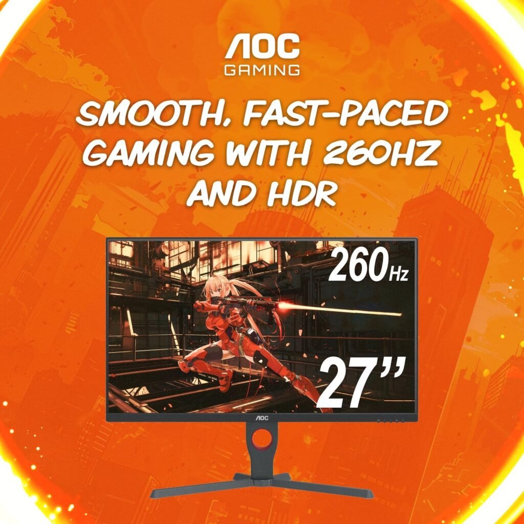 AOC 27G15 27 inch Gaming Monitor, Full HD 1920x1080, 180Hz 1ms, 1x HDMI 2.0, 1x Display Port, AMD FreeSync, HDR10, Pivot  Height Adjustable, Console Gaming Ready, 3-Year Zero-Bright-Dot