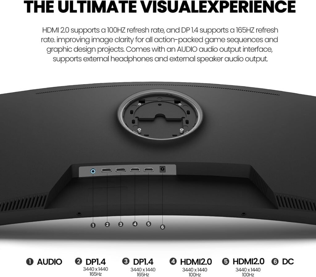 CRUA 34 Curved Gaming Monitor, WQHD 3440x1440, 144Hz/165Hz Computer Monitors, 1500R VA Screen, 120% sRGB, AMD FreeSync, HDMI 2.0  DP 1.4, Wall Mountable Installs- Black