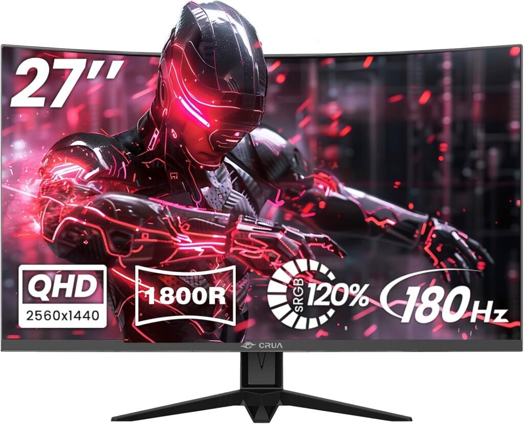 CRUA 34 Curved Gaming Monitor, WQHD 3440x1440, 144Hz/165Hz Computer Monitors, 1500R VA Screen, 120% sRGB, AMD FreeSync, HDMI 2.0  DP 1.4, Wall Mountable Installs- Black