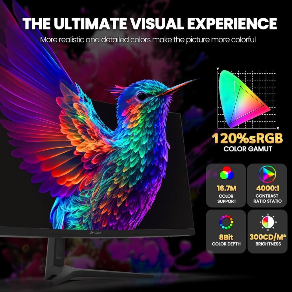 CRUA 34 Curved Gaming Monitor, WQHD 3440x1440, 144Hz/165Hz Computer Monitors, 1500R VA Screen, 120% sRGB, AMD FreeSync, HDMI 2.0  DP 1.4, Wall Mountable Installs- Black