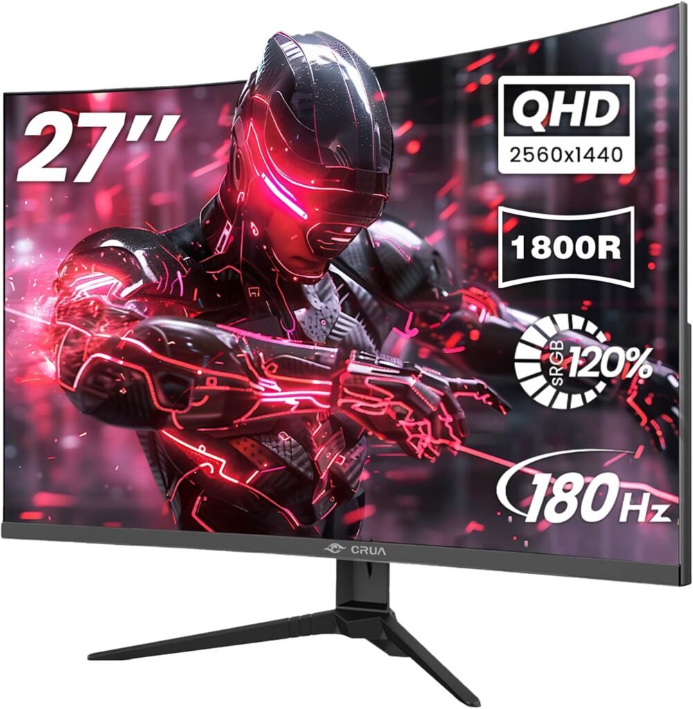 CRUA 34 Curved Gaming Monitor, WQHD 3440x1440, 144Hz/165Hz Computer Monitors, 1500R VA Screen, 120% sRGB, AMD FreeSync, HDMI 2.0  DP 1.4, Wall Mountable Installs- Black