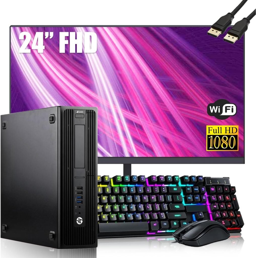 HP Z240 SFF Workstation Desktop Computer with 24 FHD Monitor, Intel Core i7-6700 3.40GHz, 32GB DDR4 RAM 512GB SSD, 2 DisplayPort, WiFi, Bluetooth, KeyboardMouse, Windows 10 Pro (Renewed)