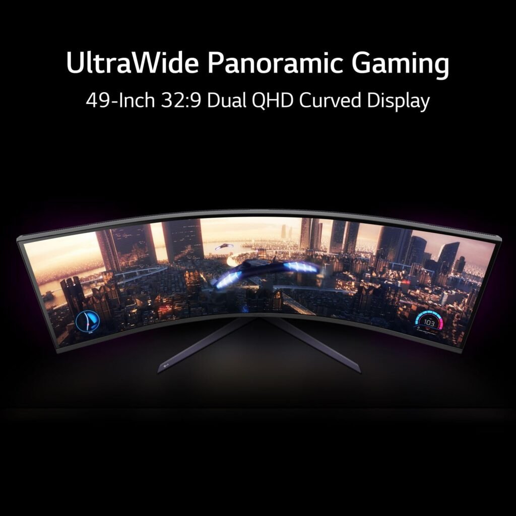 LG 49 UltraGear DQHD (5120x1440) Curved Gaming Monitor, 240Hz, 1ms, VESA DisplayHDR 1000, HDMI 2.1, DisplayPort, 4-Pole HP Out DTS HP:X, AMD FreeSync Premium Pro, Tilt/Swivel/Height Stand, Black