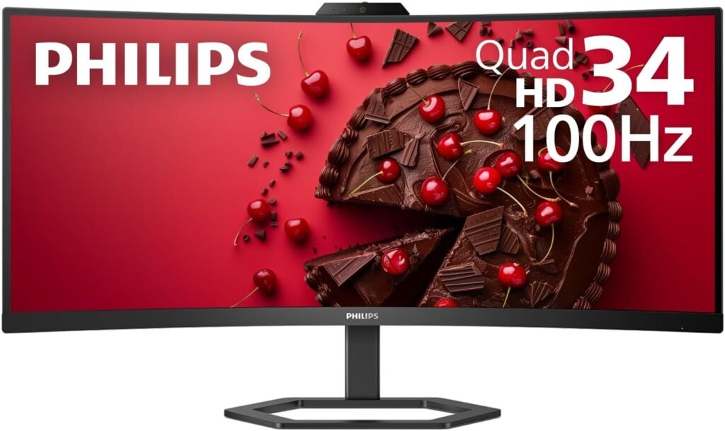 Philips 34E1C5600HE 34 UltraWide QHD 21:9 Monitor with Built-in Windows Hello Webcam  Noise Canceling Mic, USB-C Docking, Stereo Speakers, 100Hz, 4-Year Advance Replacement