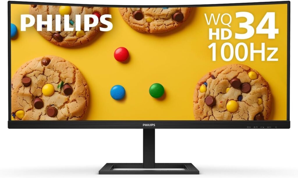 Philips 34E1C5600HE 34 UltraWide QHD 21:9 Monitor with Built-in Windows Hello Webcam  Noise Canceling Mic, USB-C Docking, Stereo Speakers, 100Hz, 4-Year Advance Replacement