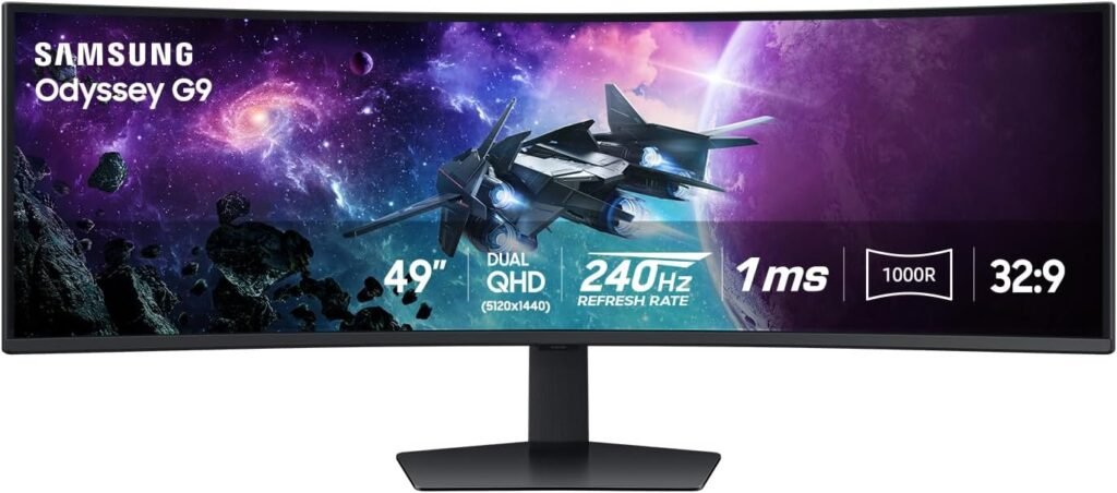 SAMSUNG 49” Odyssey G9 Series DQHD 1000R Curved Gaming Monitor, 1ms(GtG), VESA DisplayHDR 1000, 240Hz, AMD FreeSync Premium Pro, Height Adjustable Stand, Ultrawide Screen, LS49CG954ENXZA, 2024