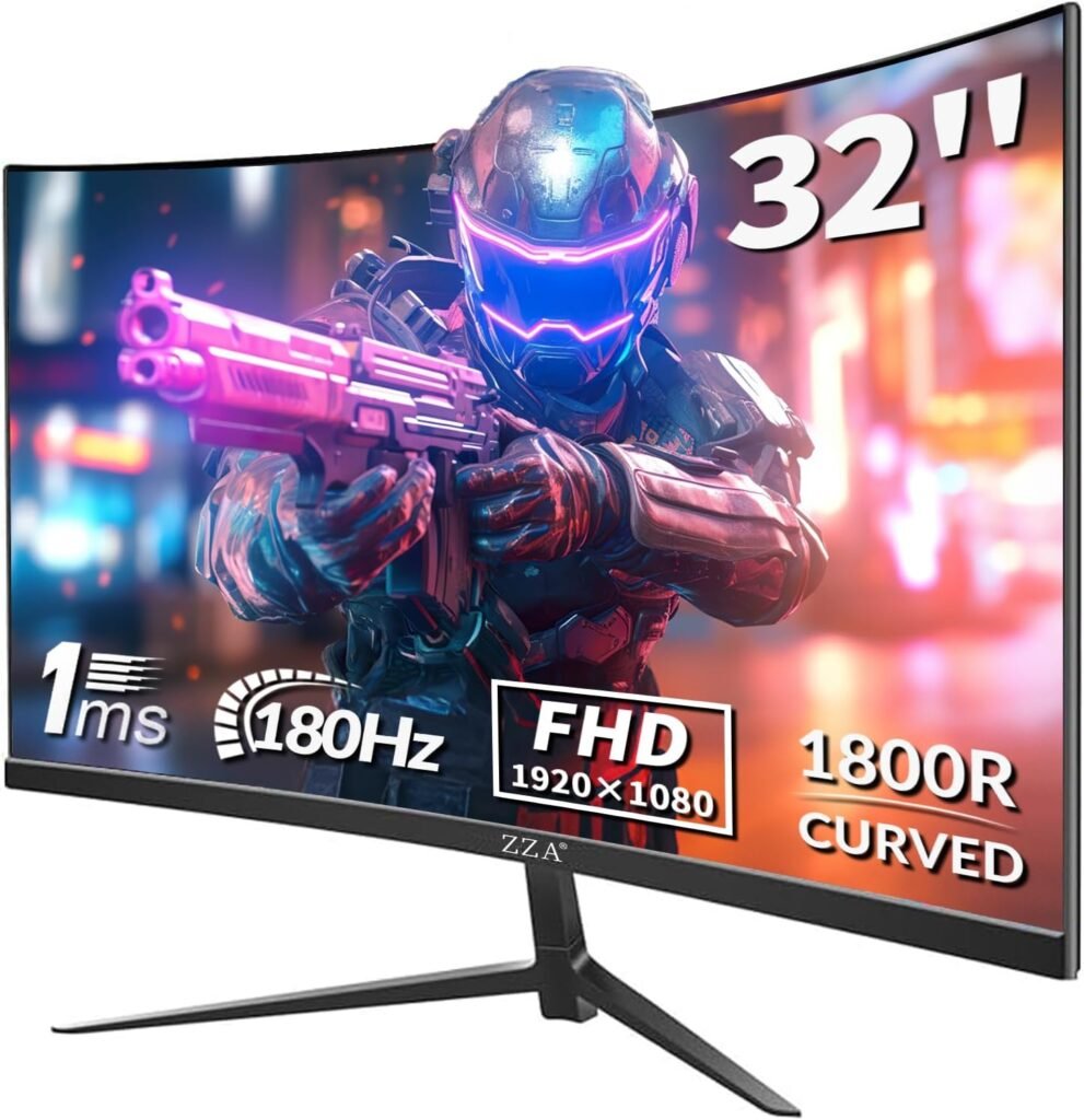ZZA 27 Inch Gaming Monitor, Computer Monitor Frameless Ultra-Fast 280Hz/240Hz 1ms FHD 1080P,Curved Monitor 1800R|FreeSync|99% sRGB|HDR|Low Blue Light|HDMI DP Ports|VESA Mount|Metal Stand