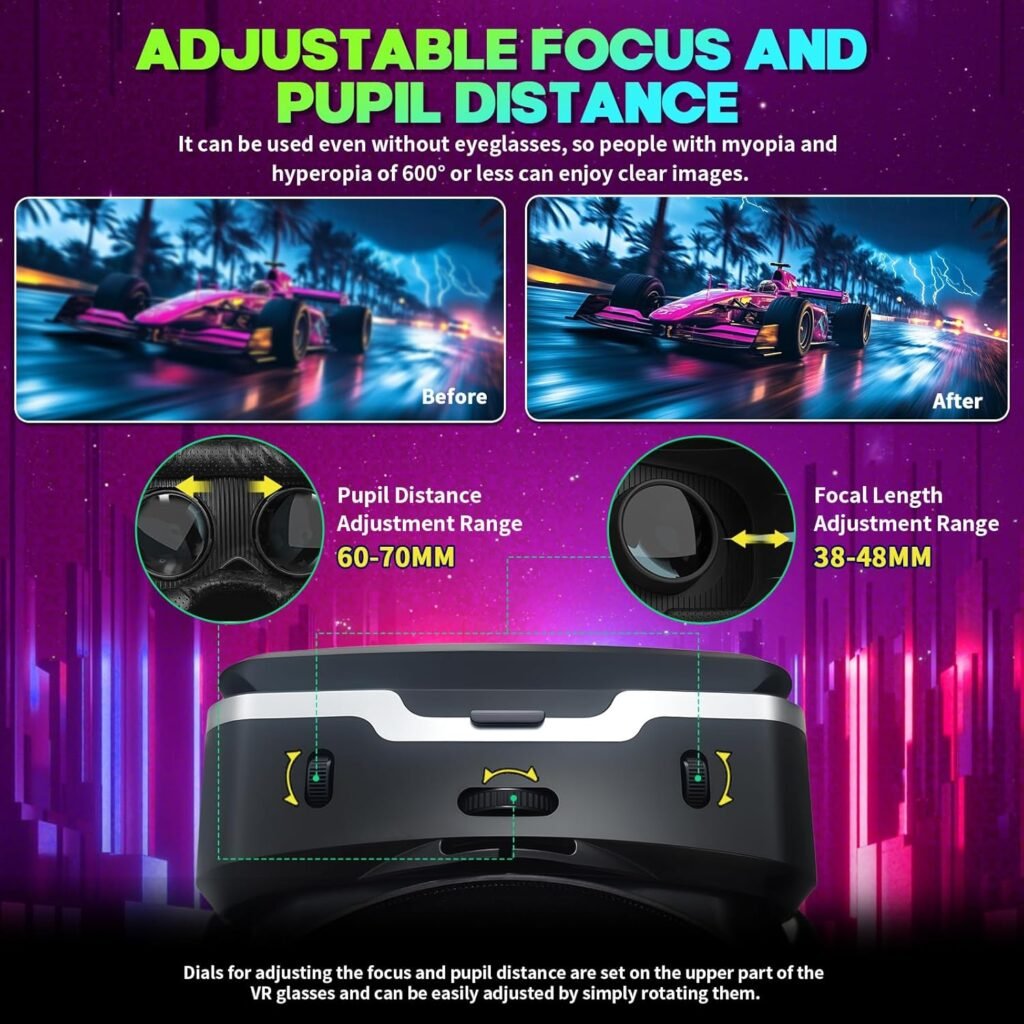 2025 Upgraded VR Headset for Smartphones with Bluetooth Controller | 7-inch HD Aspheric Lens | Adjustable Focus  Eye Width | Cool Ventilation Design | for iPhone 15 Pro/Android 4.7-7 inch