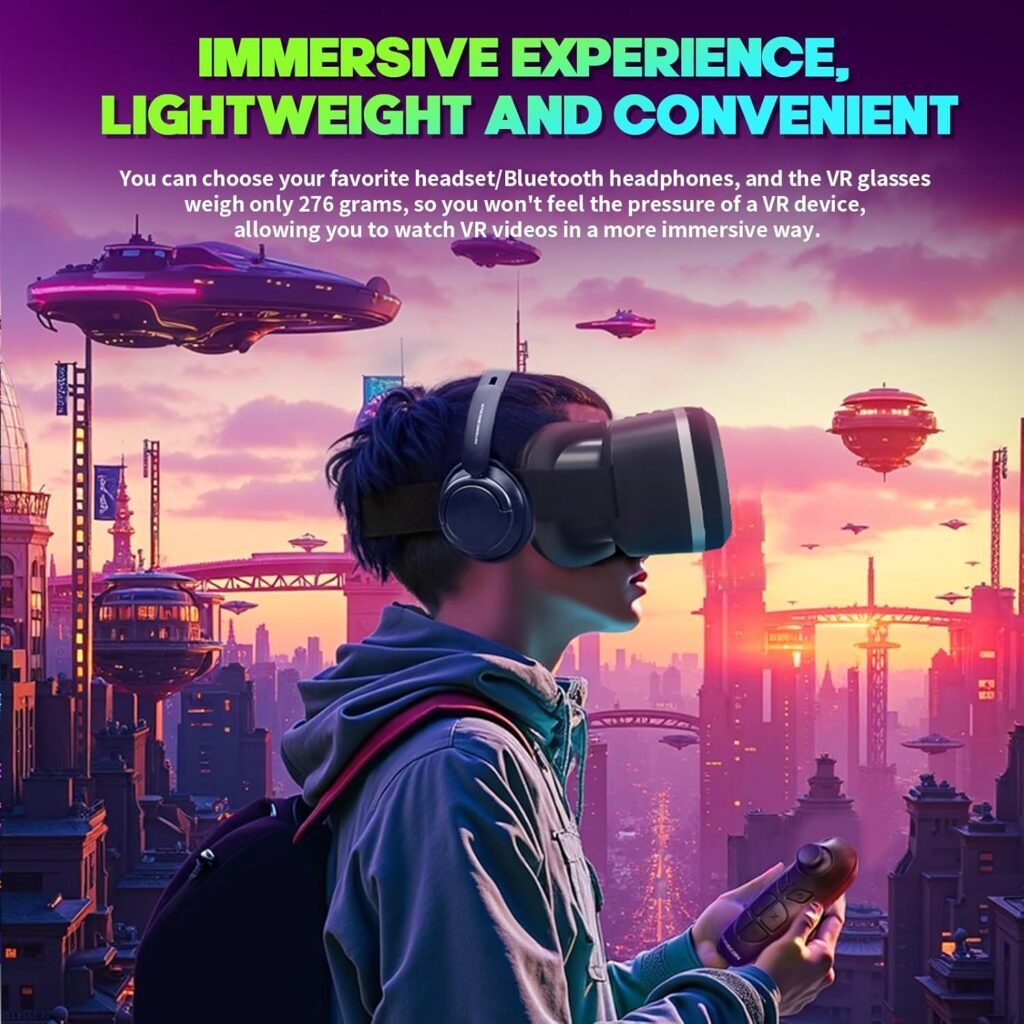 2025 Upgraded VR Headset for Smartphones with Bluetooth Controller | 7-inch HD Aspheric Lens | Adjustable Focus  Eye Width | Cool Ventilation Design | for iPhone 15 Pro/Android 4.7-7 inch