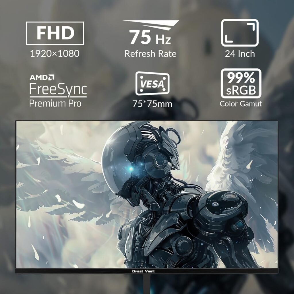 24 Inch Farmless Monitor 16:9 Aspect Ratio 75HZ FHD LED Display 99% sRGB - Thin Bezel Design - Eye-Care Technology - HDMI VGA Connectivity
