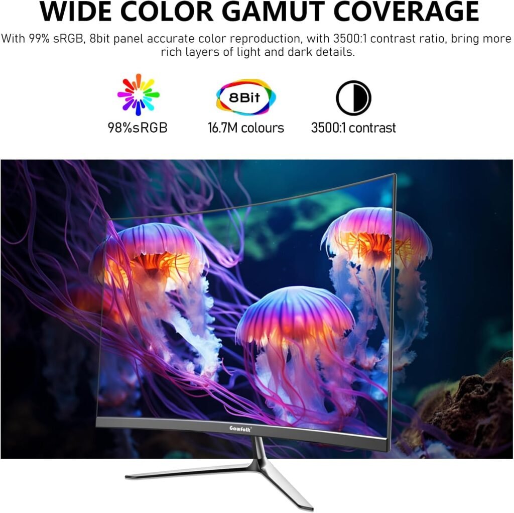 27 inch Curved Gaming Monitor,144Hz/180Hz PC Monitor Full HD 1080P, Frameless 1800R Computer Display with FreeSync  Eye-Care Technology, Wall Mountable, DP, HDMI Port (Black)