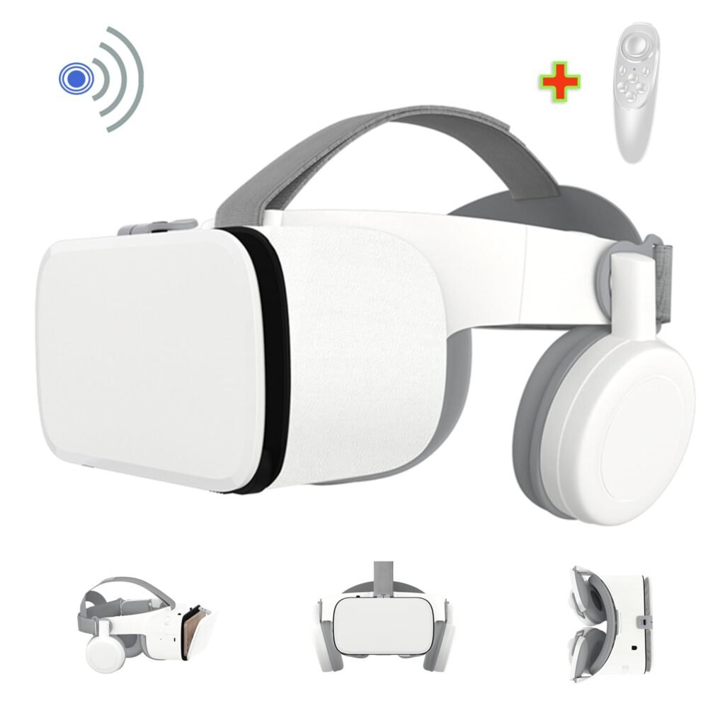 3D Glasses Virtual Reality VR for Smartphone Google Cardboard, Wireless Bluetooth VR Headset Helmet Stereo for Android iOS iPhone 12 11 Pro Max Mini X R S 8 7 Samsung 4.7-6.2 Phone (White)