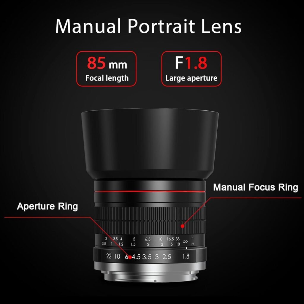 85mm f1.8 Portrait Lens - EF Lens for Canon, Manual Focus (MF) for Canon EOS Rebel T8i T7i T7 T6 T6s T6i SL3 SL2 90D 80D 77D 4000D EOS-1D X Mark III/II, 5D Mark IV, 6D Mark II etc (EF Mount)