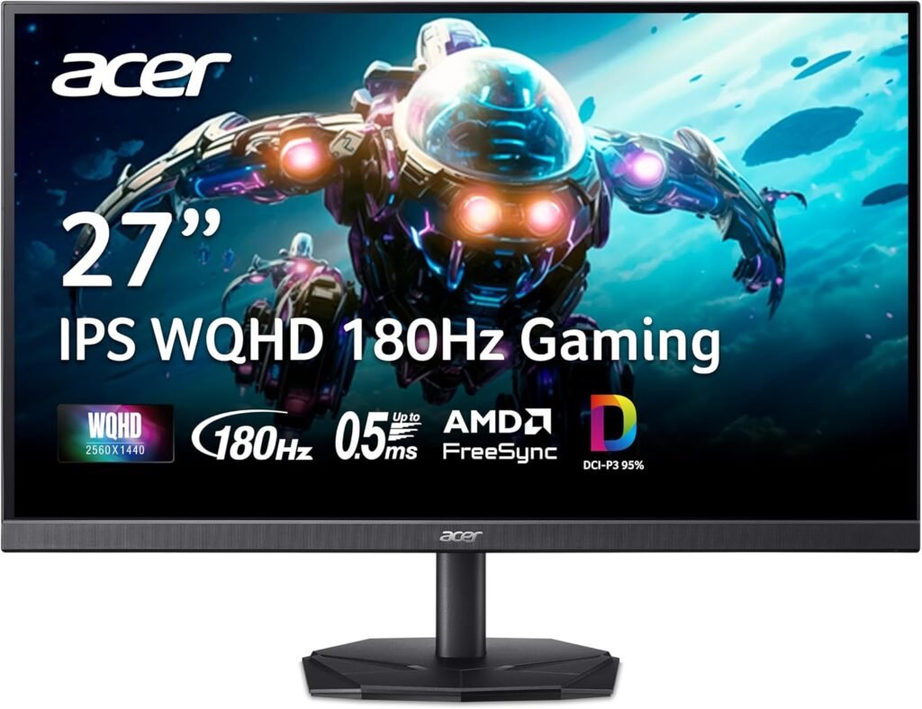 acer Nitro 27 Inch WQHD 2560 x 1440 IPS Gaming Monitor | AMD FreeSync | Up to 180Hz Refresh | Up to 0.5ms | DCI-P3 95% | HDR 10 Support | One Display Port 1.2  Two HDMI 2.0 | KG271U N3bmiipx