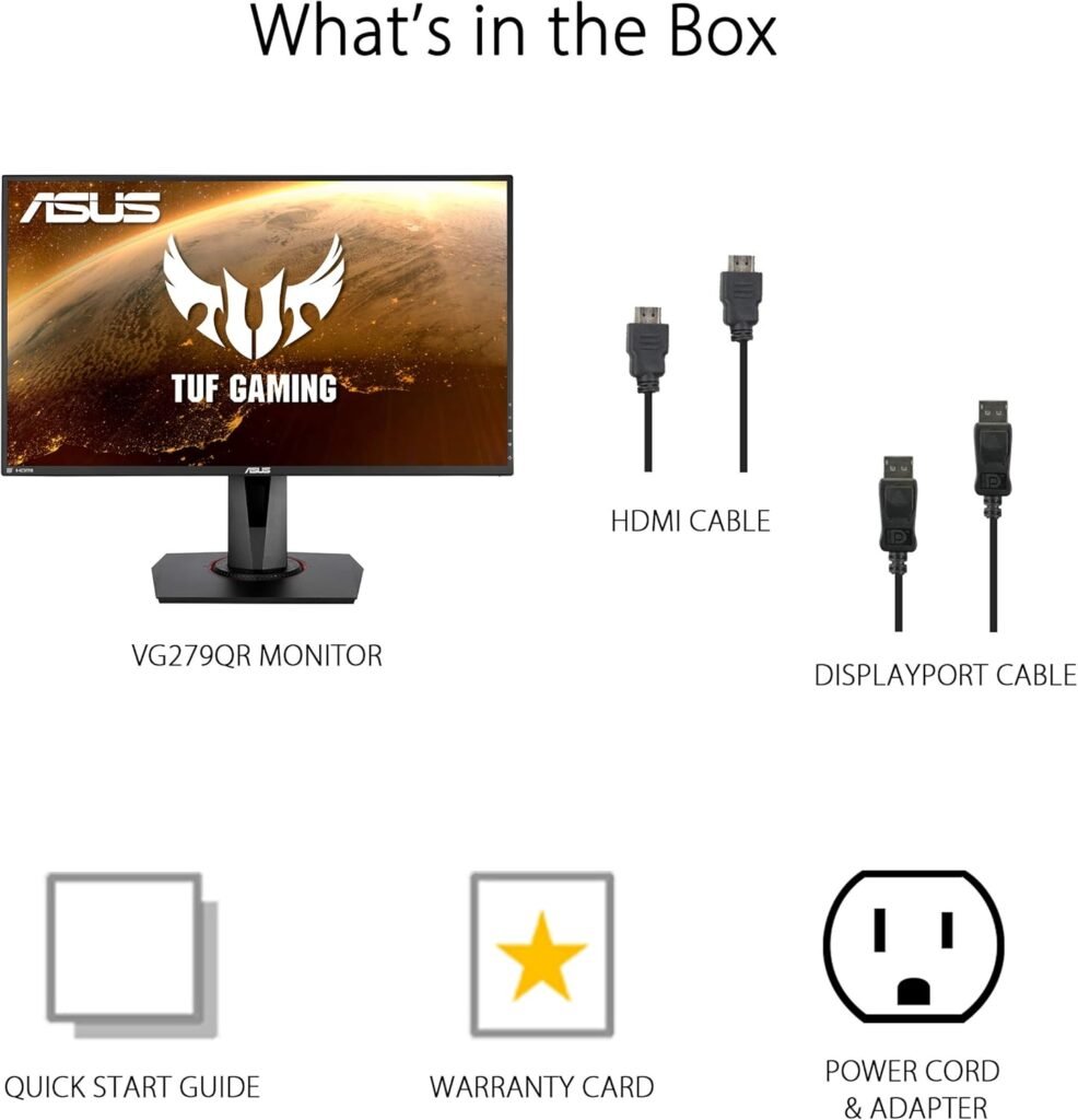 ASUS TUF Gaming 24” 1080P Monitor (VG247Q1A) - Full HD, 165Hz (Supports 144Hz), 1ms, Extreme Low Motion Blur, Adaptive-sync, FreeSync Premium, Shadow Boost, Speakers, Eye Care, HDMI, DisplayPort