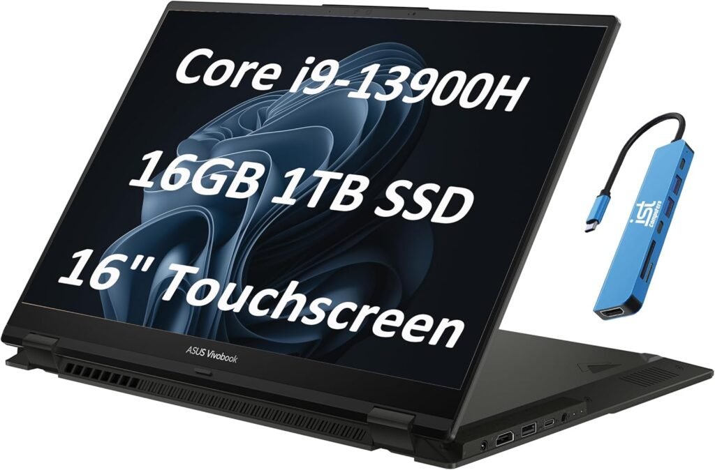 ASUS Vivobook S 16 Flip 2-in-1 Laptop (16 FHD+ Touchscreen, Intel 14-Core i9-13900H, 40GB RAM, 1TB SSD, IST HUB) for Creator, Photographer, Designer, Backlit KB, Win 11 Pro w/AI Copilot, Black