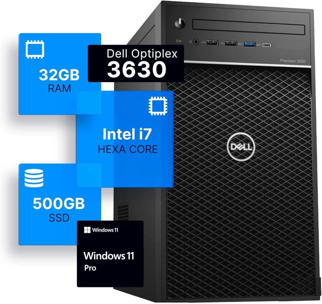 Dell Precision 3630 Tower Desktop Computer | Intel i7-8700 (3.4) | 32GB DDR4 RAM | 1TB SSD Solid State | Windows 11 Professional | Home or Office PC (Renewed)