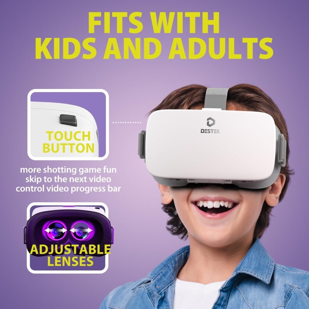 DESTEK V5 VR Headset for Phone with Controller, Anti-Blue Eyes Protected HD Lenses, 110° FOV Virtual Reality Headsets VR Goggles for iPhone 16/15/14/13/12/11, Samsung, Android - White
