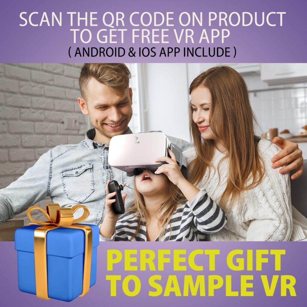 DESTEK V5 VR Headset for Phone with Controller, Anti-Blue Eyes Protected HD Lenses, 110° FOV Virtual Reality Headsets VR Goggles for iPhone 16/15/14/13/12/11, Samsung, Android - White