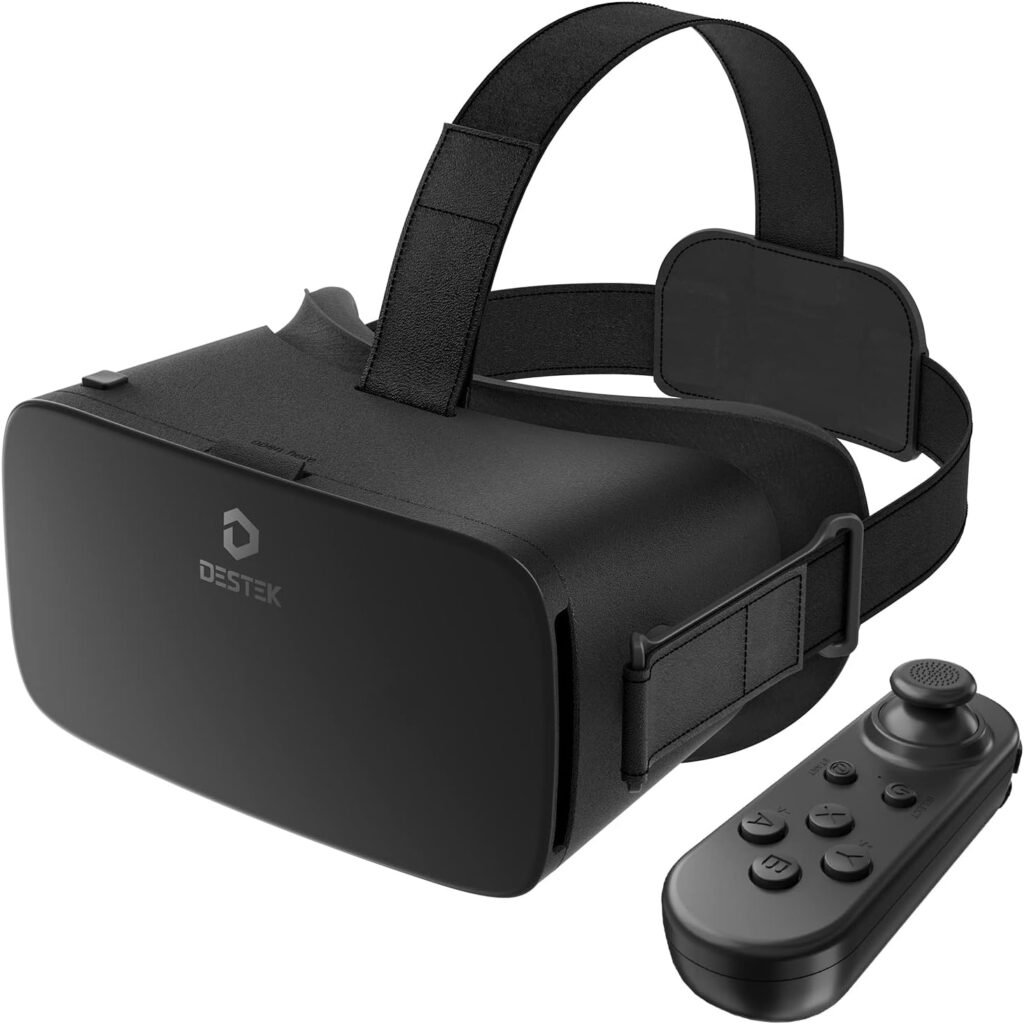 DESTEK V5 VR Headset for Phone with Controller, Anti-Blue Eyes Protected HD Lenses, 110° FOV Virtual Reality Headsets VR Goggles for iPhone 16/15/14/13/12/11, Samsung, Android - Black