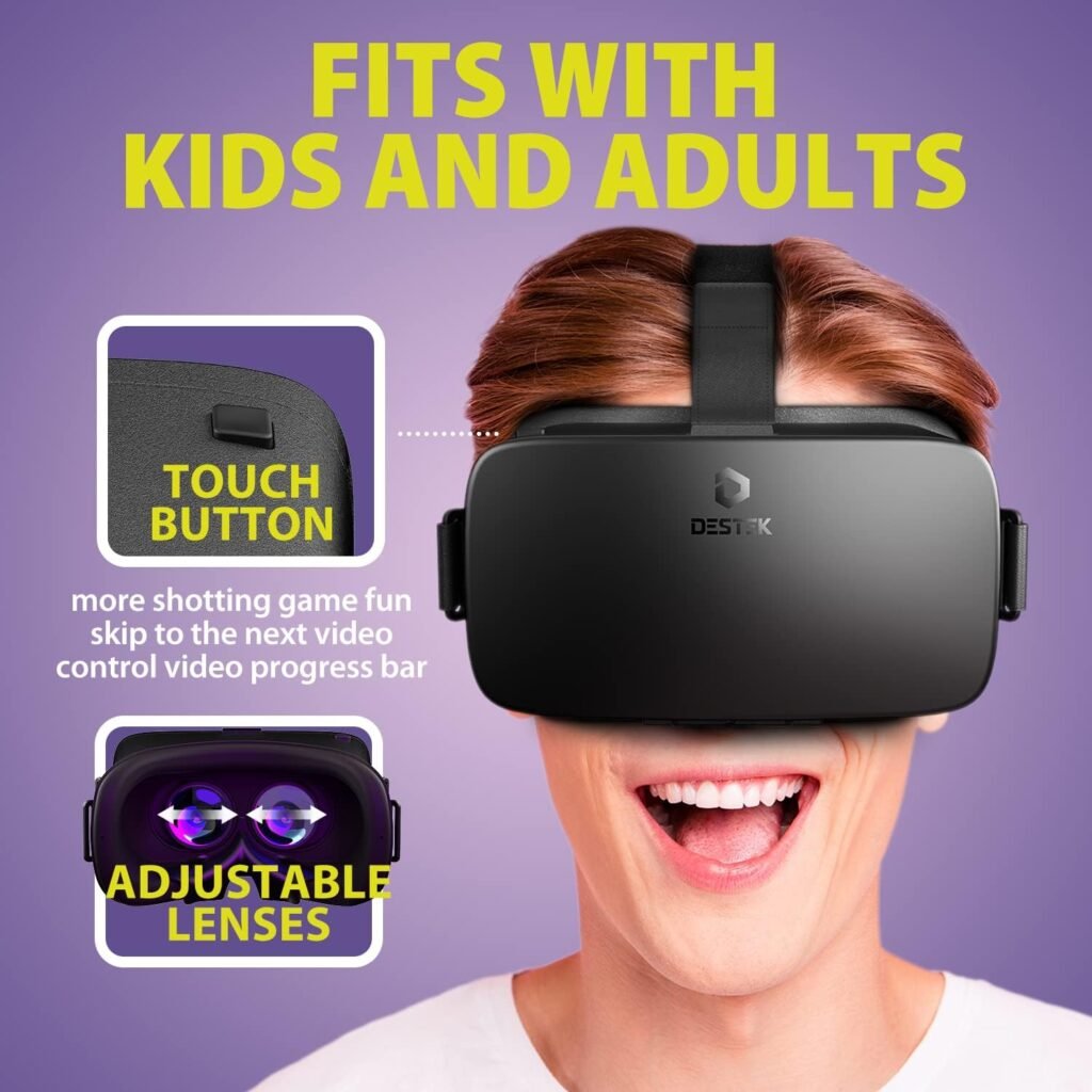 DESTEK V5 VR Headset for Phone with Controller, Anti-Blue Eyes Protected HD Lenses, 110° FOV Virtual Reality Headsets VR Goggles for iPhone 16/15/14/13/12/11, Samsung, Android - Black
