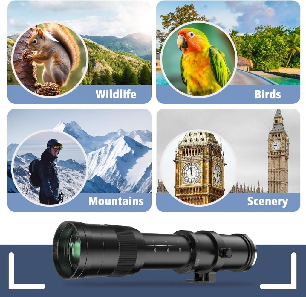 EF/EF-S 420-800mm F8.3 Telephoto Zoom Lens(MF) for Canon EOS Rebel T8i/T7i/T7/T6i/T5/T3i/T2i/XSi/SL3/SL2/T100/90D/80D/70D/50D/5D Mark IV/6D II/7D II/1D X III II-Manual Focus DSLR Cameras Lenses(Black)