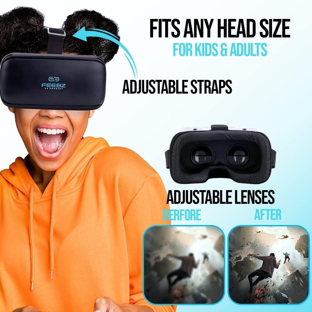 FEEBZ 3D VR Headset for Kids 2.0 + Android Remote - for iPhone  Android Phones | with 3D VR Videos  Apps Links | Virtual Reality Goggles Set for Beginners