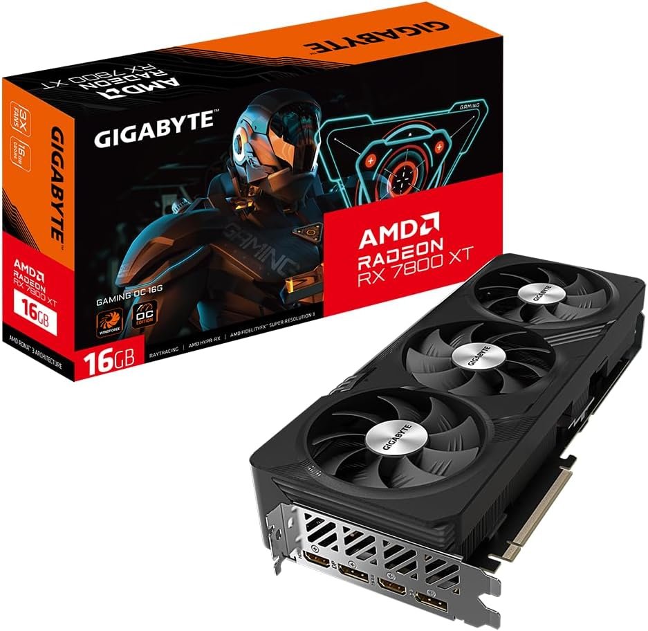 GIGABYTE Radeon RX 7800 XT Gaming OC 16GB Graphics Card - 16GB GDDR6 256-bit, Windforce Cooling System, Metal Back Plate, DP 2.1, HDMI 2.1, AMD RDNA 3 Architecture, GV-R78XTGAMING OC-16GD