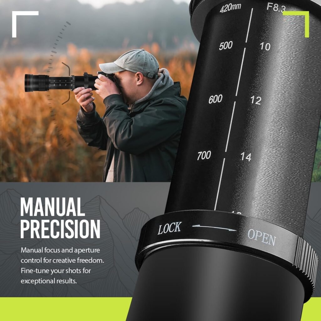 High-Power 420-800mm f/8.3 Manual Telephoto Zoom Lens for Canon EOS M Series Cameras