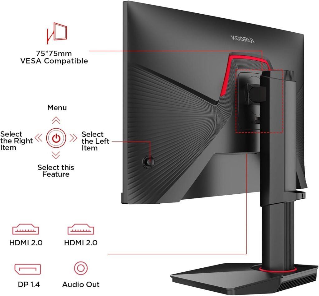 KOORUI 27 Inch Gaming Monitor 240hz, 1ms, FHD 1920x1080, 90% DCI-P3, 99% sRGB Color Gamut, Adaptive Sync Compatible, HDMI, DisplayPort, Black, GN02