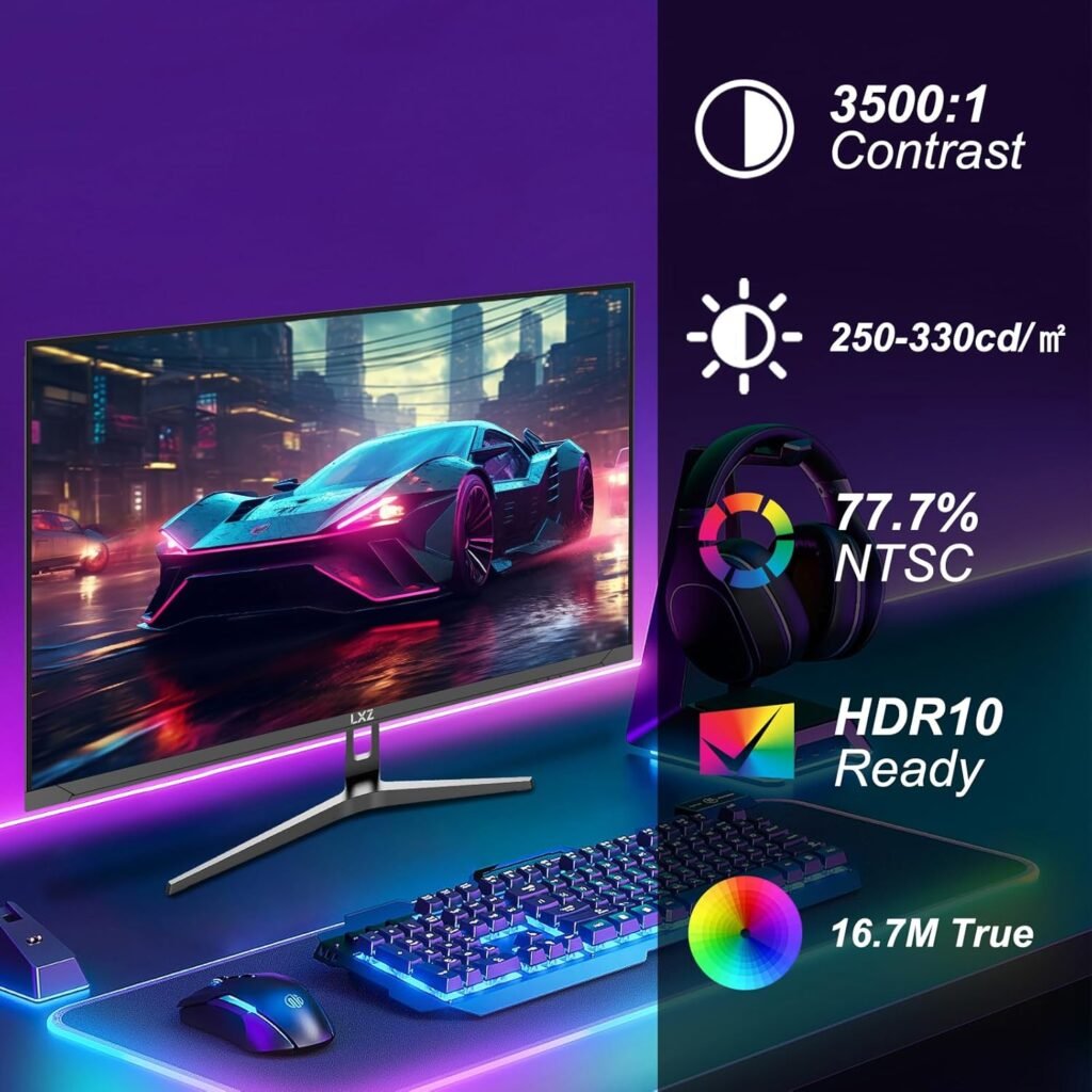 LXZ Gaming Monitor 24.5 inch, 200hz Monitor FHD 1080P Frameless IPS Display with Eye Care, DP/HDMI, Wall Mount Compatible - Black