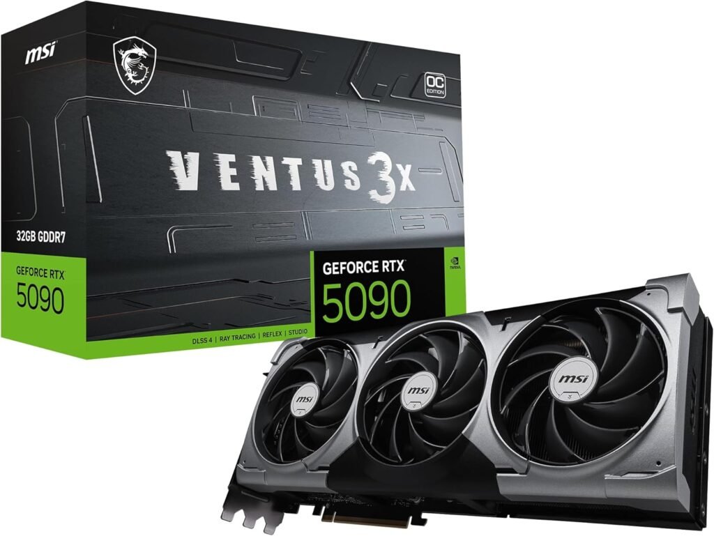 MSI Gaming RTX 5090 32G Ventus 3X OC Graphics Card (32GB GDDR7, 512-bit, Extreme Performance: 2452 MHz, DisplayPort x3 2.1a, HDMI 2.1b, NVIDIA Blackwell Architecture)