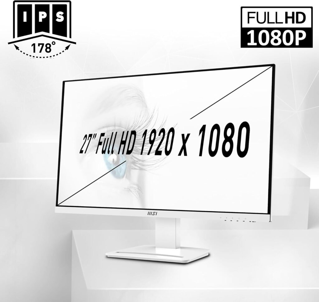 MSI PRO MP271A E2 27-inch IPS 1920 x 1080 (FHD) Gaming Office Monitor, 120Hz, Free-Sync, HDMI, DisplayPort, VGA Port, VESA Mountable, Tilt, Speaker, 4-Side Slim Bezel 1ms, Black