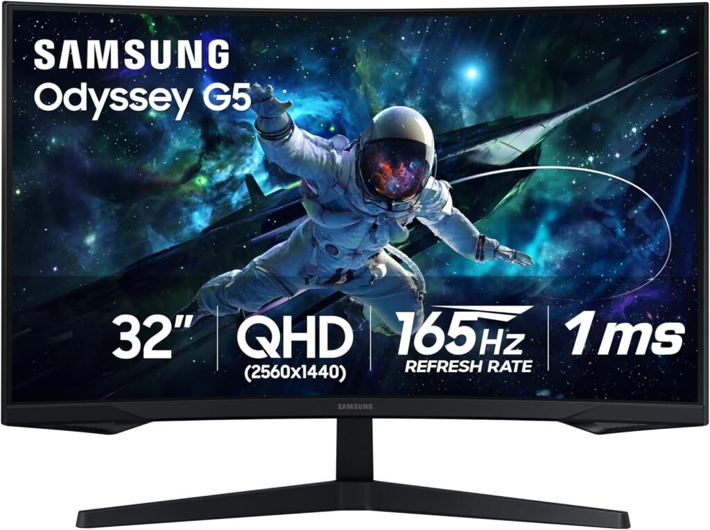 SAMSUNG 32 Odyssey G55C Series QHD 1000R Curved Gaming Monitor, 1ms(MPRT), HDR10, 165Hz, AMD Radeon FreeSync, Eye Care, Glare Free, Sharp Resolution LS32CG550ENXZA