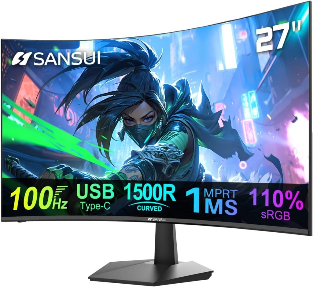 SANSUI Computer Monitor 24 inch IPS Eye Care 1080P Display HDMI,VGA Ports with 178° Viewing Angle/Frame-Less/Tilt/VESA Compatible for Office and Home