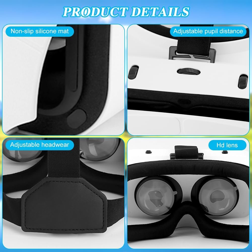 Virtual Reality Goggles, 3D VR Glasses Adjustable VR Virtual Reality Headset with Wide Angle Lens, Universal 3D VR Headset for Kids Adults, HD Goggles for Phone Movies Games
