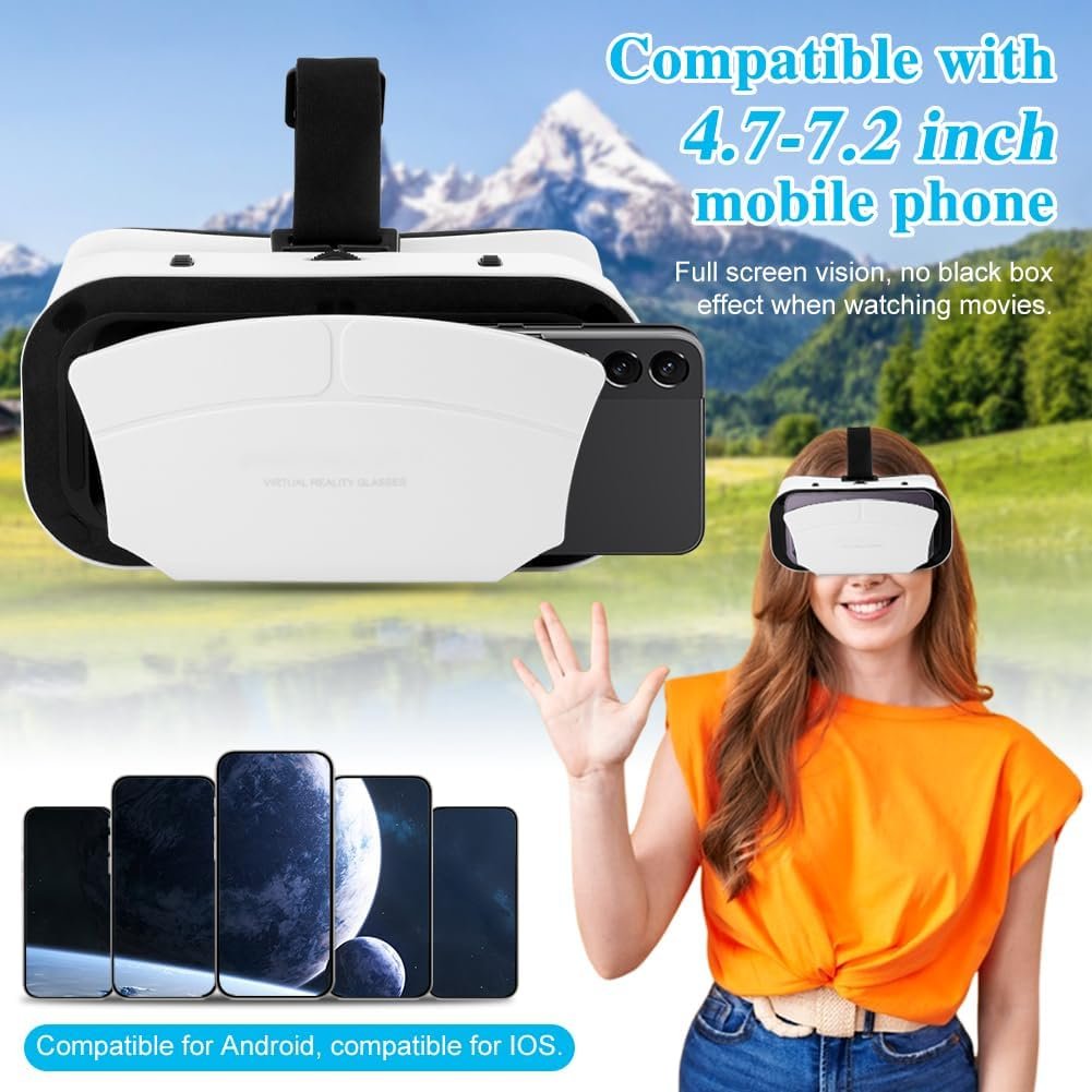 Virtual Reality Goggles, 3D VR Glasses Adjustable VR Virtual Reality Headset with Wide Angle Lens, Universal 3D VR Headset for Kids Adults, HD Goggles for Phone Movies Games