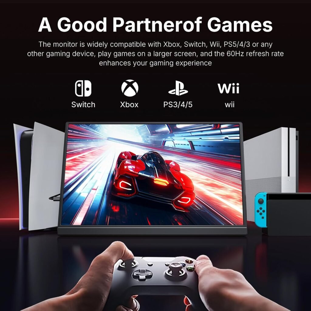 WGK Portable Monitor 15.6-inch 1080P USB-C HDMI Ultra Slim Travel Monitor with Kickstand for Laptop, PC, Mac Phone, PS, Xbox, Swich Gaming Monitor IPS Slim Zero Bezel
